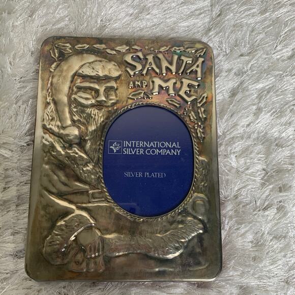 Vintage 80s International Silver Company Silver Plated Santa Frame Album - Picture 1 of 3